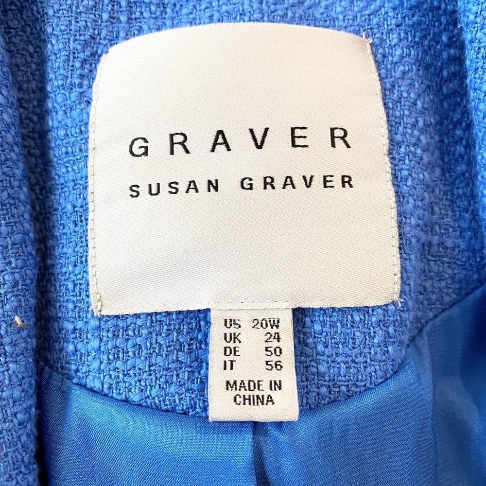 GRAVER Susan Graver Sky Blue Tweed Shawl Collar Blazer Jacket Fray Trim Sz 20W - Picture 5 of 10